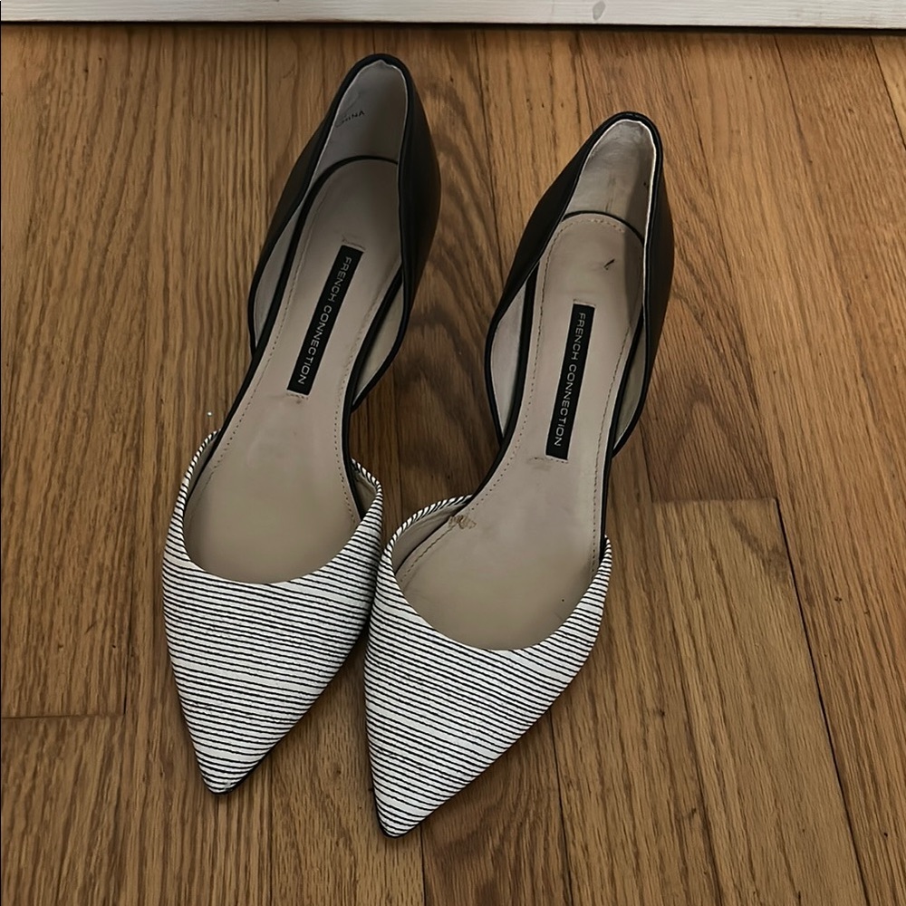 French Connection Black and White Heels with Textured Design